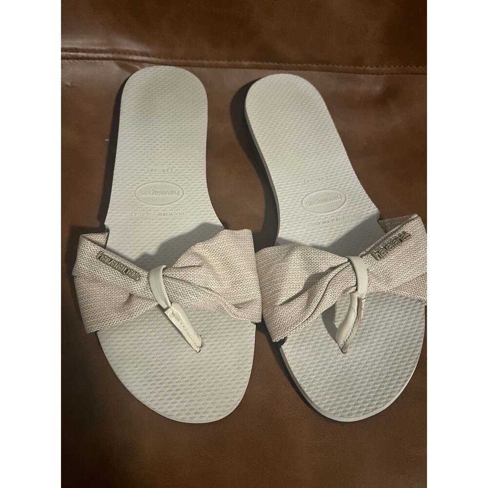 Havaianas You St. Tropez Shine Sandal Womens Beige Glitter Flip Flop Beach 39/40